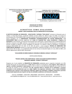 COMUNICADO DE PRENSA-ACREDÍTESE COMO AVALUADOR- PRIMER Y ÚNICO PROGRAMA LEGAL DE FORMACIÓN DE AVALUADORES, 20 SEP 2015.pdf