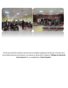 Visita de alumnos de la Unidad Acádemica de Derecho e Historia de la Universidad Autónoma de Zacatecas, con quienes se desarrolló el Programa "Dialogos de Educación Cívica Electoral" en somodalidad de "Visitas Guiadas"