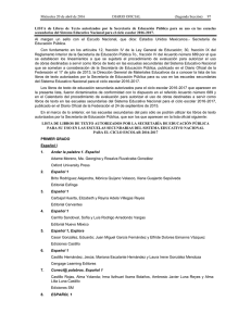 Lista de Libros de Texto autorizados por la Secretaría de Educación Pública Para su uso en las escuelas secundarias del SEN para el ciclo escolar 2016-2017 Lista de Libros de Textos autorizados para su uso en escuelas secundarias del Sistema Educativo Nacional de la Subsecretaría de Educación Básica