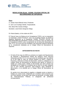 RESOLUCION (Expte. 15/2009, COLEGIO OFICIAL DE DECORADORES DE GIPUZKOA)