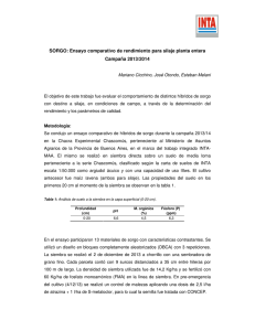 SORGO: Ensayo comparativo de rendimiento para silaje planta entera Campaña 2013/2014