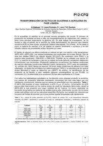 P12-CFQ TRANSFORMACIÓN CATALÍTICA DE GLICERINA A ACROLEÍNA EN FASE LÍQUIDA.