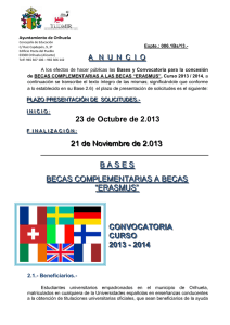 Anuncio de la Convocatoria de las Becas complementarias a Becas Erasmus correspondientes al curso 2013/2014