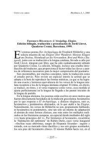 F H L’Arxipèlag. Elegies. Edición bilingüe, traducción y presentación de Jordi Llovet,