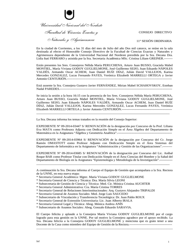 Acta Consejo Directivo 11 Sesi N Ordinaria Julio 2014