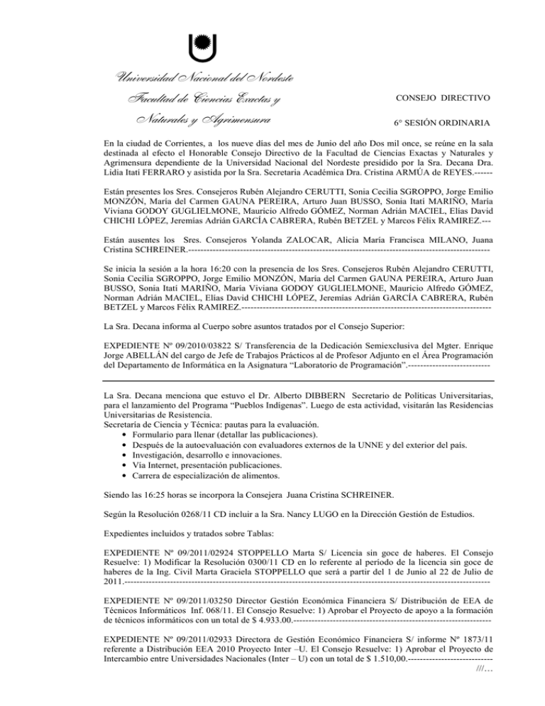 Acta Consejo Directivo 6 Sesi N Ordinaria Junio 2011