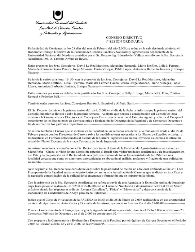 Acta Consejo Directivo 1 Sesi N Ordinaria Febrero 2008