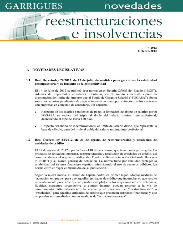 Descargar Novedades Reestructuraciones E Insolvencias 4 2012