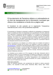 El Ayuntamiento de Pamplona obtiene un sobresaliente en el nivel de transparencia de la información municipal que ofrece a los ciudadanos a través de (77.56 Kb)