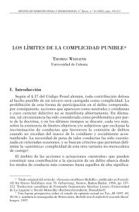 LOS LÍMITES DE LA COMPLICIDAD PUNIBLE* T W I. Introducción