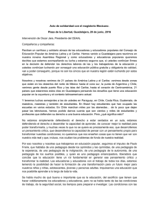 Intervención de Oscar Jara, Presidente del CEAAL Compañeros y compañeras: