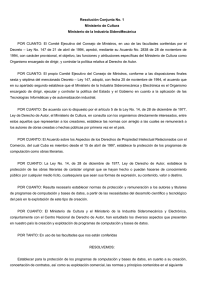 Resolución Conjunta No. 1 Ministerio de Cultura Ministerio de la Industria SideroMecánica