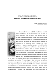 PAUL RICOEUR (1913-2005): MEMORIA, RECUERDO Y AGRADECIMIENTO