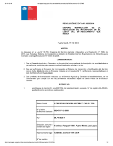 Dispone modificación de la Resolución de inscripción en el LEEAA del establecimiento que indica (Comercializadora NUTRECO Chile Ltda., LL 05-003)