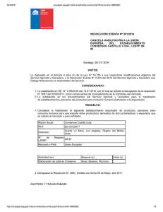Cancela habilitación a la unión europea del establecimiento Conservas Castillo Ltda., LEEPP 08-05
