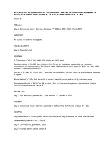 RESUMEN DE LAS RESPUESTAS AL CUESTIONARIO PARA EL ESTUDIO SOBRE... REGISTRO Y DEPÓSITO DEL DERECHO DE AUTOR -PREPARADO POR LA...