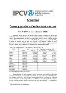 Argentina Faena y producción de carne vacuna  Julio de 2008
