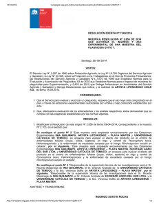 Modifica resolución N° 2.656 de 2014 que autoriza el ingreso y uso experimental de una muestra del plaguicida Evito T