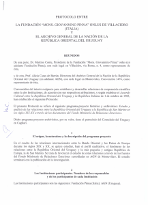 Protocolo entre la Fundaci n "Mons. Giovannino Pinna" Onlus de Villacidro (Italia) y el Archivo Generaql de la Naci n de la Rep blica Oriental del Uruguay