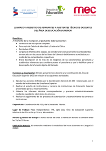 LLAMADO A REGISTRO DE ASPIRANTES A ASISTENTES TÉCNICOS-DOCENTES