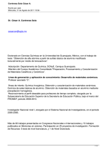 Doctorado en Ciencias Químicas en la Universidad de Guanajuato, México,... tesis: “Obtención de alfa alúmina a partir de sulfato básico... Dr. César A. Contreras Soto