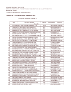 Lista de selección definitiva, concurso N°2, temporada 2015, secano región del Bío Bío