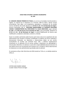 AVISO 004 - Radicado 15-387 Fiduciaria Bancolombia S.A. P.A. Plaza Arrayenes