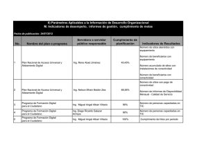 Ver Indicadores de desempeño, metas e informes de gestión, cumplimiento de metas - Publicado 02/08/2012