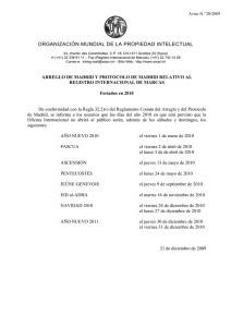 ORGANIZACIÓN MUNDIAL DE LA PROPIEDAD INTELECTUAL  Aviso N. 20/2009
