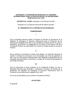 (APROBADA LA ADHESIÓN DE NICARAGUA AL CONVENIO VEGETALES ACTA 1978)