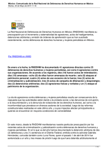 La Red Nacional de Defensoras de Derechos Humanos en México... preocupación por el incremento y sistematicidad de agresiones, actos de...
