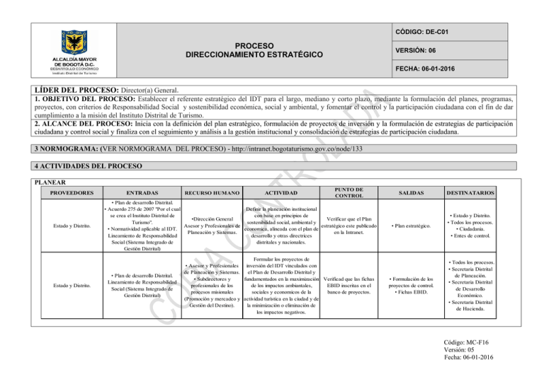 PROCESO DIRECCIONAMIENTO ESTRATÉGICO LÍDER DEL PROCESO