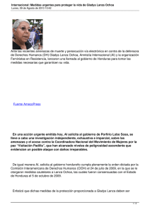 Ante las recientes amenazas de muerte y persecución vía electrónica... de Derechos Humanos (DH) Gladys Lanza Ochoa, Amnistía Internacional (AI)...