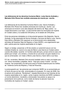 Las defensoras de los derechos humanos María  Luisa García... Marisela Ortiz Rivera han recibido amenazas de muerte por ...