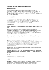 PROGRAMA NACIONAL DE PRODUCCION ORGANICA Decreto 206/2001