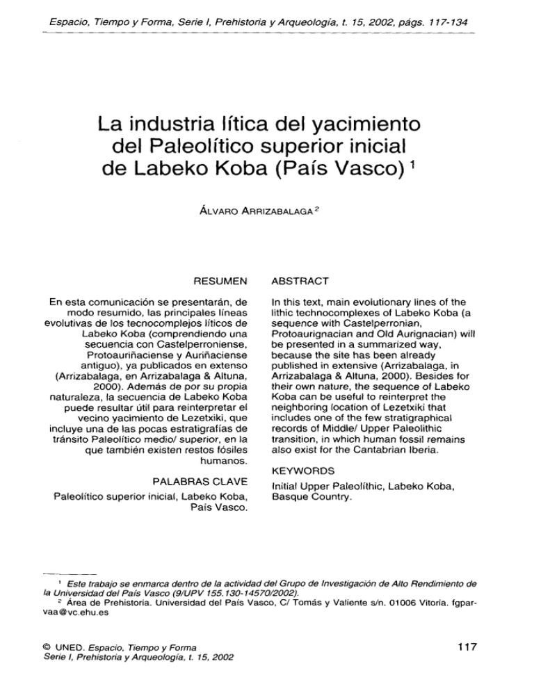 La industria lítica del yacimiento del Paleolítico superior inicial