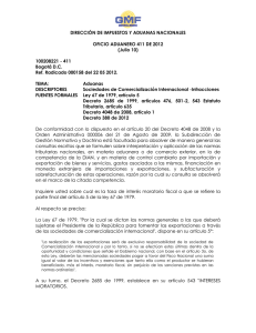 Oficio Aduanero 411-12 (Aduanero - Sociedades de Comercializacion Internacional -Infracciones)