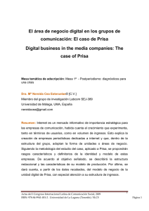 El rea de negocio digital en los grupos de comunicaci n: El caso de Prisa, de Mar a Nereida Cea Esteruelas, Universidad de M laga, UMA, Espa a.