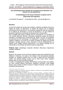 085 - Una metodología para el estudio de la recepción de la televisión y su relación con las migraciones , Lucía Benítez Eyzaguirre, Universidad de Cádiz