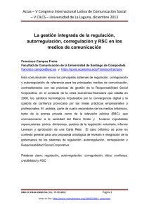 La gesti n integrada de la regulaci n, autorregulaci n, corregulaci n y RSC en los medios de comunicaci n , de Francisco Campos Freire, Universidad de Santiago de Compostela (Espa a)