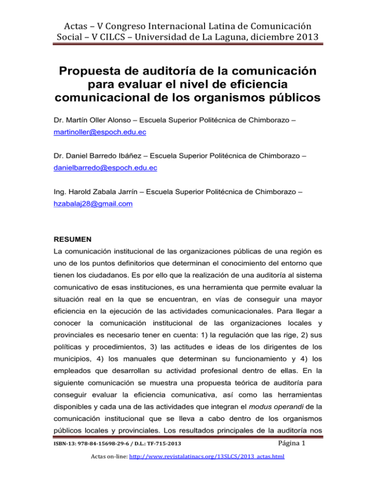 Propuesta De Auditor A De La Comunicaci N Para Evaluar El Nivel De