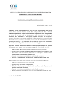 COMUNICADO DE LA ASOCIACION NACIONAL DE INFORMADORES DE LA SALUD,... CON MOTIVO DE LA CRISIS DEL ÉBOLA EN ESPAÑA