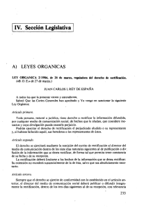 IV. Sección Legislativa A) LEYES ORGÁNICAS