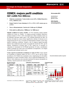 CEMEX: mejora perfil crediticio S&amp;P: mxBBB; Fitch: BBB(mex)