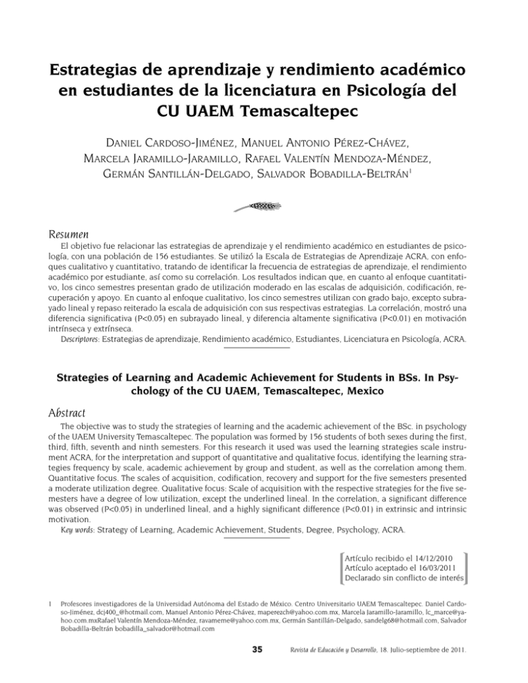 Estrategias De Aprendizaje Y Rendimiento Acad Mico En Estudiantes De La