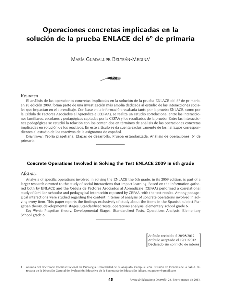 Operaciones Concretas Implicadas En La Soluci N De La Prueba ENLACE Del