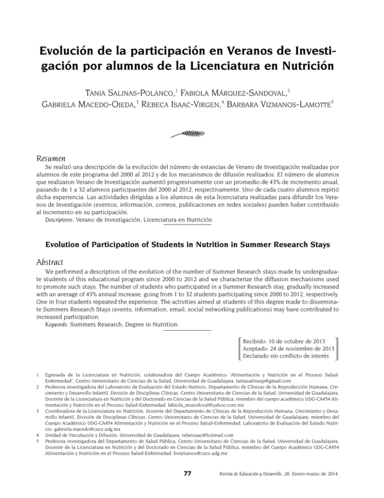 Evoluci N De La Participaci N En Veranos De Investigaci N Por Alumnos