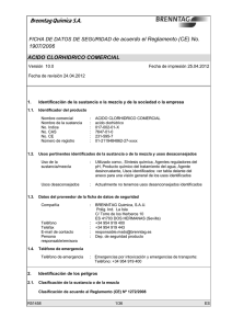 de acuerdo el Reglamento (CE) No. 1907/2006 ACIDO CLORHIDRICO COMERCIAL