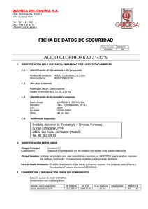 ŀ FICHA DE DATOS DE SEGURIDAD ACIDO CLORHIDRICO 31-33% QUIMICA DEL CENTRO, S.A.