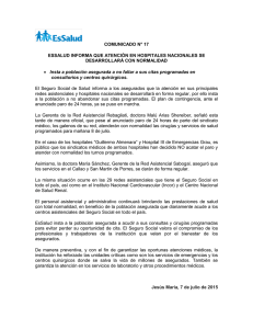EsSalud Informa que Atención en Hospitales Nacionales se Desarrollará con Normalidad  08/07/2015